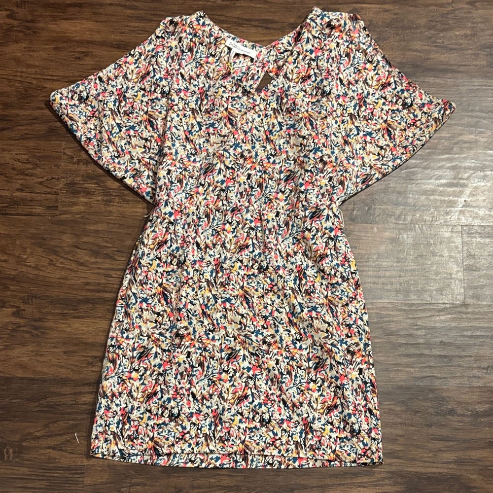 BCBGeneration Multicolor Floral Print Dress in Blue, Yellow, Red